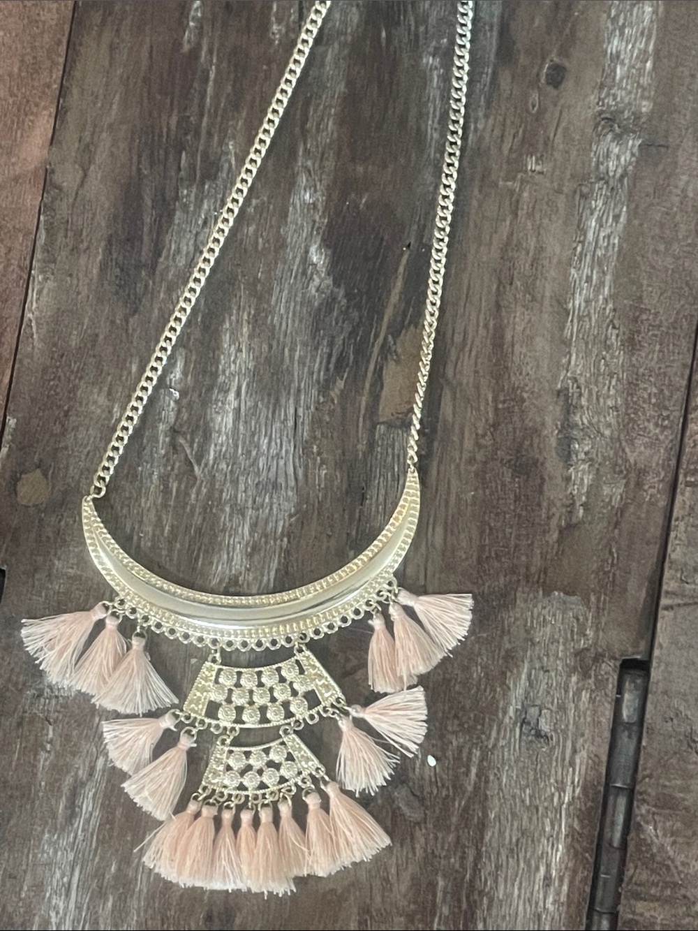 Gold-Tone Statement Necklace with Blush Pink Tassels - Picture 5 of 9